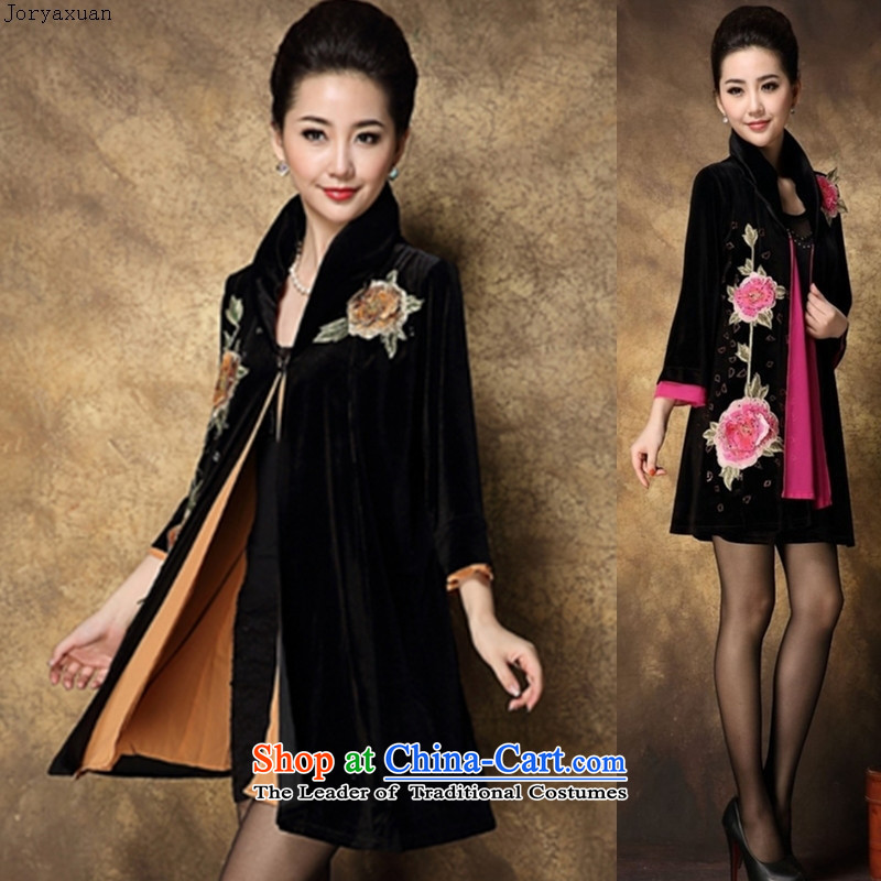 Web soft clothes in 2015 new older jacket embroidered velvet Kim velvet jacket in middle-aged moms with larger female flowers in spring and autumn beige replacing?XXL