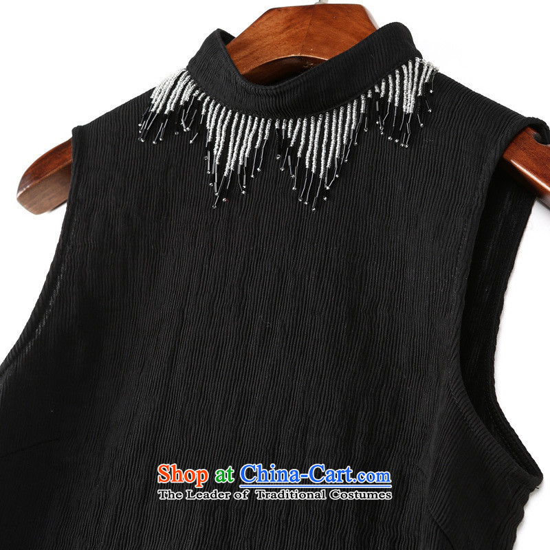 The European site autumn and winter Hami female new western minimalist heavy industry beaded decorated Sau San video thin black sleeveless shirt M Blue rain butterfly according to , , , shopping on the Internet