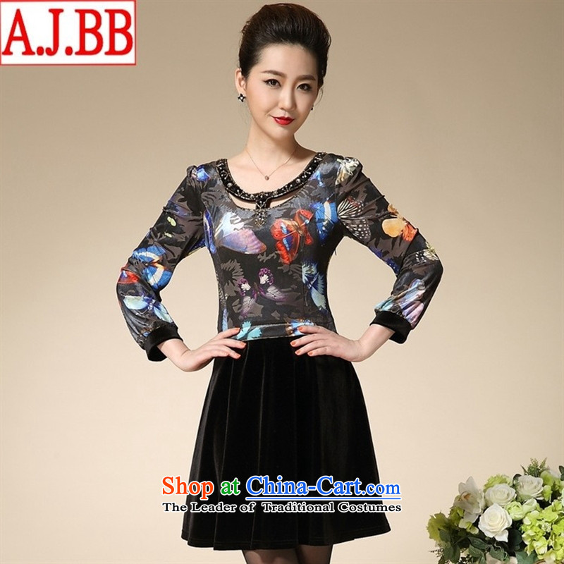 And involved the autumn new clothes shops _2015 Sau San Kim large scouring pads in the number of older women's mother boxed long-sleeved dresses female Black?XL
