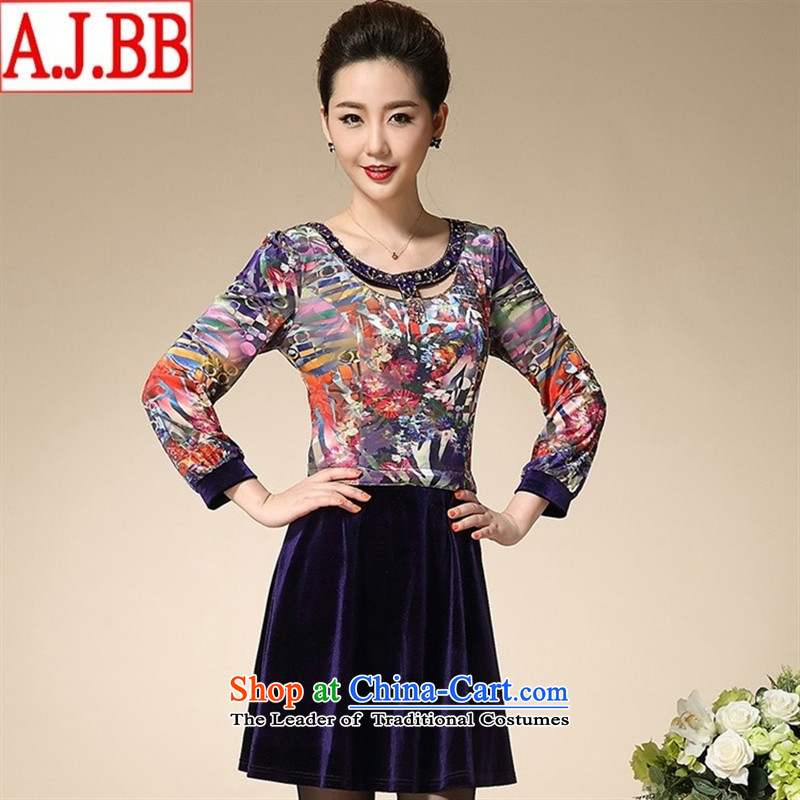 And involved the autumn new clothes shops *2015 Sau San Kim large scouring pads in the number of older women's mother boxed long-sleeved dresses female black XL,A.J.BB,,, shopping on the Internet