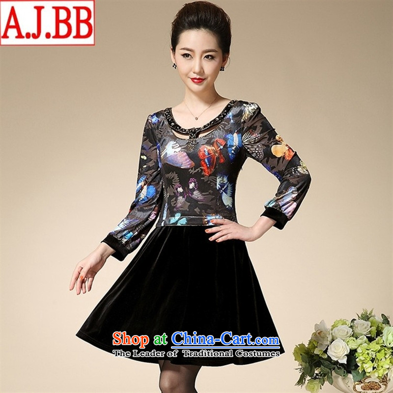 And involved the autumn new clothes shops *2015 Sau San Kim large scouring pads in the number of older women's mother boxed long-sleeved dresses female black XL,A.J.BB,,, shopping on the Internet