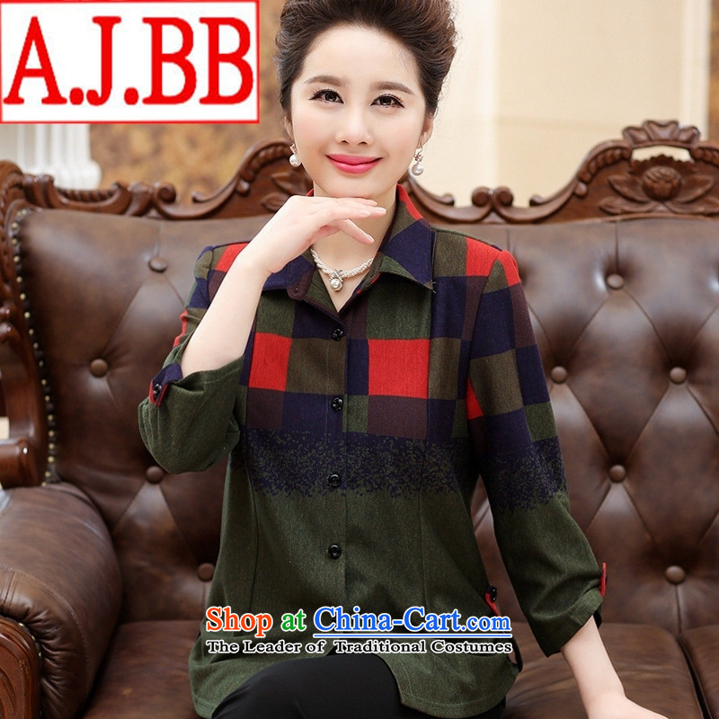 The Secretary for Health concerns of older women clothes shops _ replacing the autumn of leisure new long-sleeved shirt lapel large graphics thin blue shirt with mother?XXXL