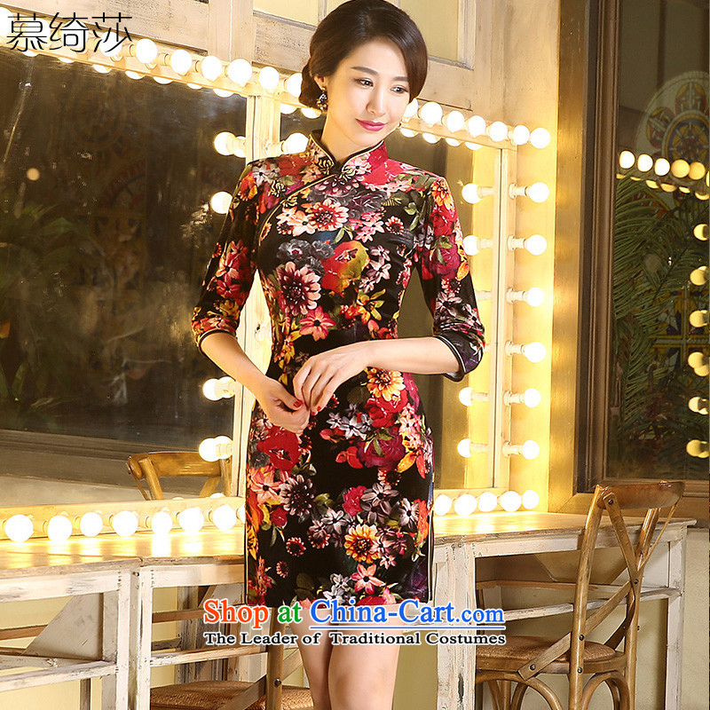 The cross-sa envy scouring pads improved qipao autumn flowers new cheongsam dress load. Ms. cuff qipao retro style qipao mother with older?ZA3R01?picture color?XL