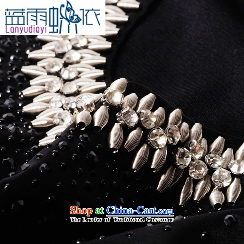 Ya-ting shop European station 2015 Autumn blouses girl who decorated round-neck collar long-sleeved shirt, forming the pearl of the nails T-shirt BOURDEAUX XXXL, blue rain butterfly according to , , , shopping on the Internet