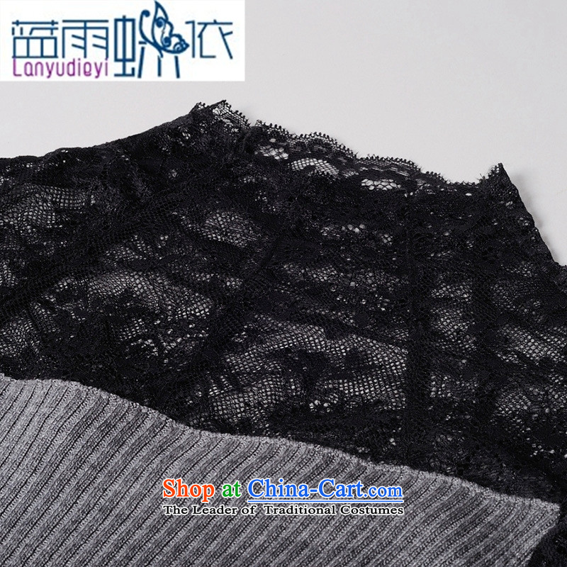 Shop 2015 Autumn Ya-ting new products in Europe women stitching lace long-sleeved T-shirt, forming the Sau San dress gray, blue will rain butterfly according to , , , shopping on the Internet
