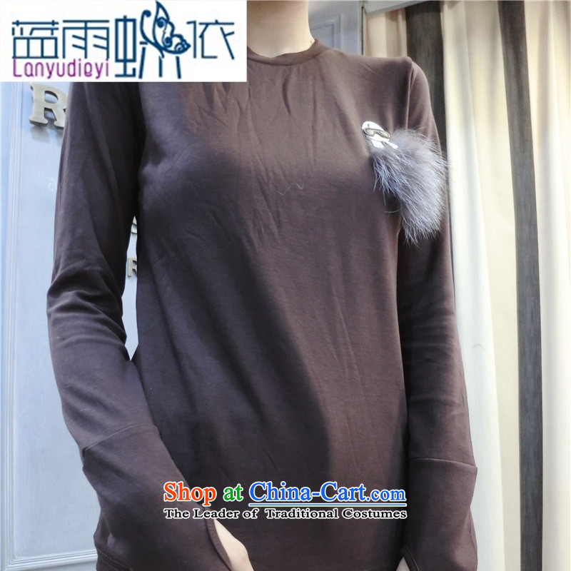 Ya-ting shop 2015 autumn and winter for women new Korean Pure cotton T-shirt with round collar forming the Netherlands to Sau San long-sleeved T-shirt, blue code are black rain butterfly according to , , , shopping on the Internet