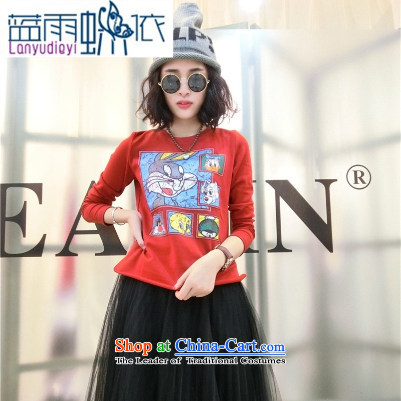 Ya-ting shop 2015 autumn and winter female Korean version of the new card T-shirt with round collar forming the Netherlands to Sau San long-sleeved T-shirt pure cotton red are code