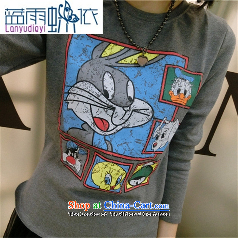 Ya-ting shop 2015 autumn and winter female Korean version of the new card T-shirt with round collar forming the Netherlands to Sau San long-sleeved T-shirt pure cotton red are code, blue rain butterfly according to , , , shopping on the Internet