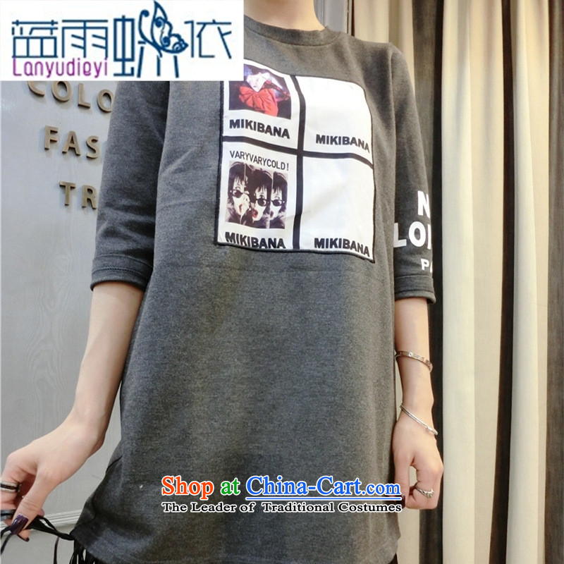 Ya-ting Shop 2015, New Korea Fall edition female Pure cotton T-shirt with a straight 7 stamp cuff Flow Bottom T-shirts soda gray are code, blue rain butterfly according to , , , shopping on the Internet