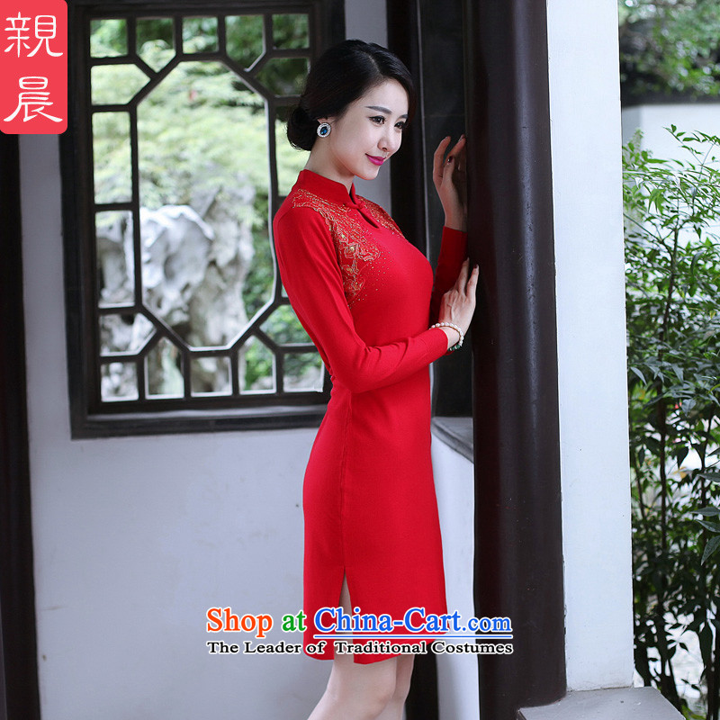 2015 Autumn and winter cheongsam dress the new bride woolen knitted improved long-sleeved short of stylish Ms. Sau San dresses red XL, pro-am , , , shopping on the Internet