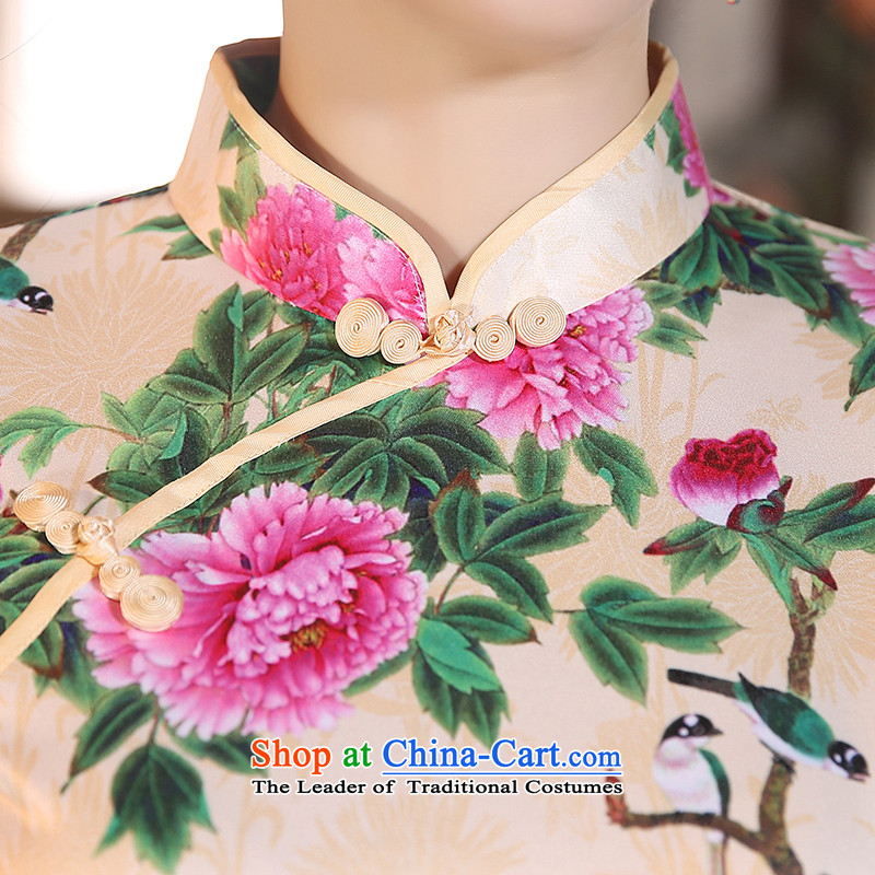The cheer her green leaf safflower 2015 improved cheongsam dress with retro style Ms. Qiu qipao long improvement in cheongsam dress ZA3G04 picture color M, the cross-sa , , , shopping on the Internet