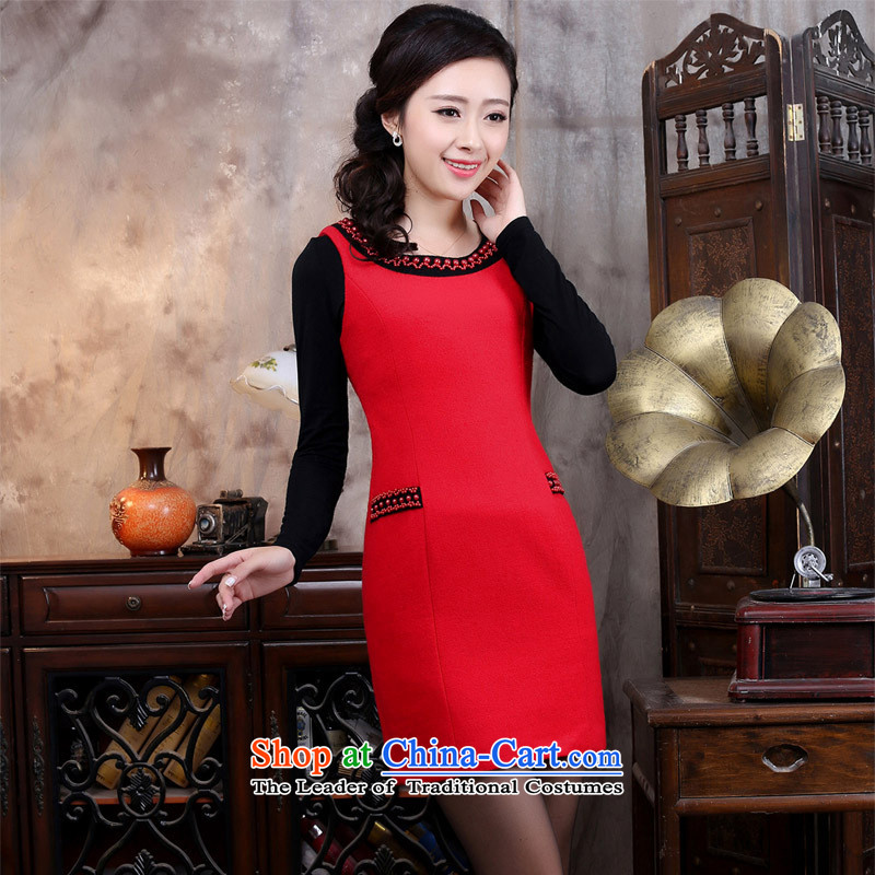 The autumn and winter new cheongsam retro female improved Tang Dynasty Chinese cheongsam dress cheongsam red and involved (rvie. S) , , , shopping on the Internet