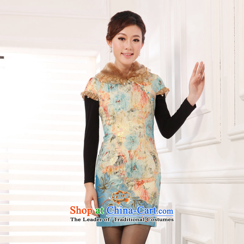 The fall of Qipao new improved retro lace qipao qipao XXL, royal blue and involved (rvie.) , , , shopping on the Internet