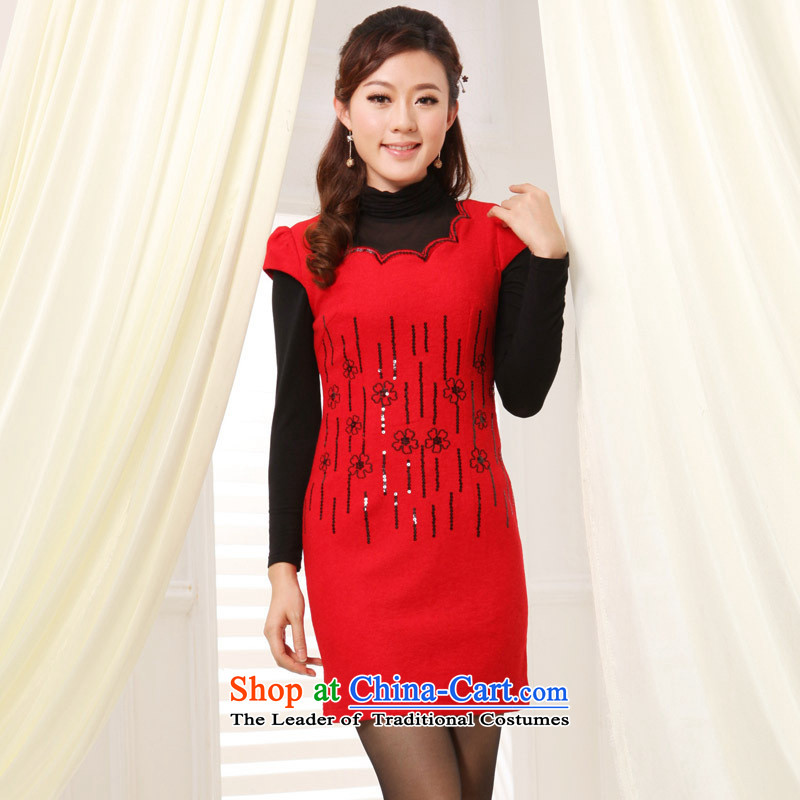 The fall of qipao gown stylish lace Tang Gown cheongsam dress RED?M