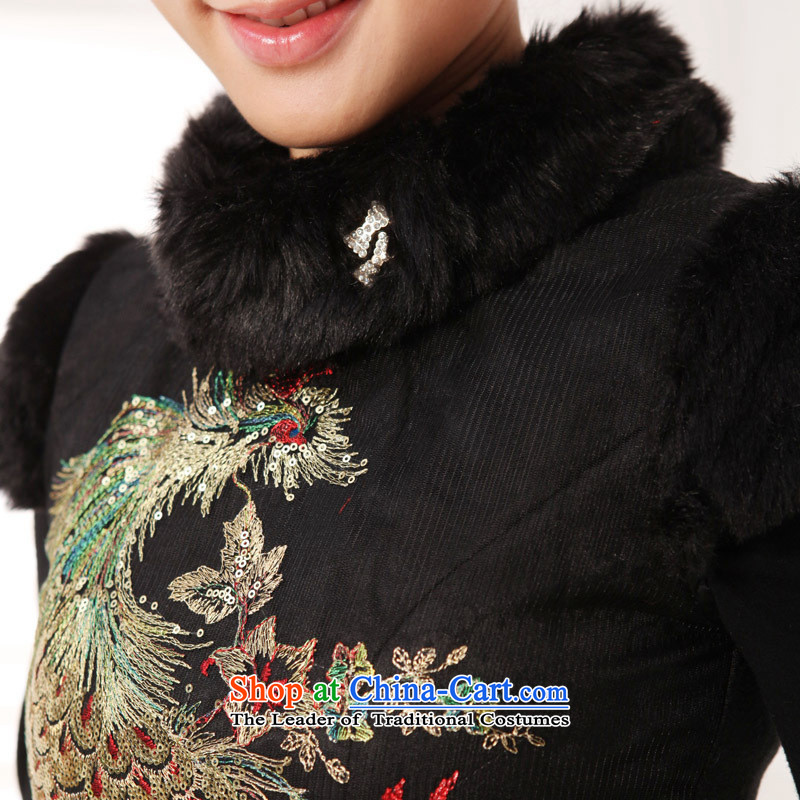 The autumn and winter new improved embroidery Han-style reminiscent of the improved women's Chinese qipao short black XL, closely involved (rvie.) , , , shopping on the Internet