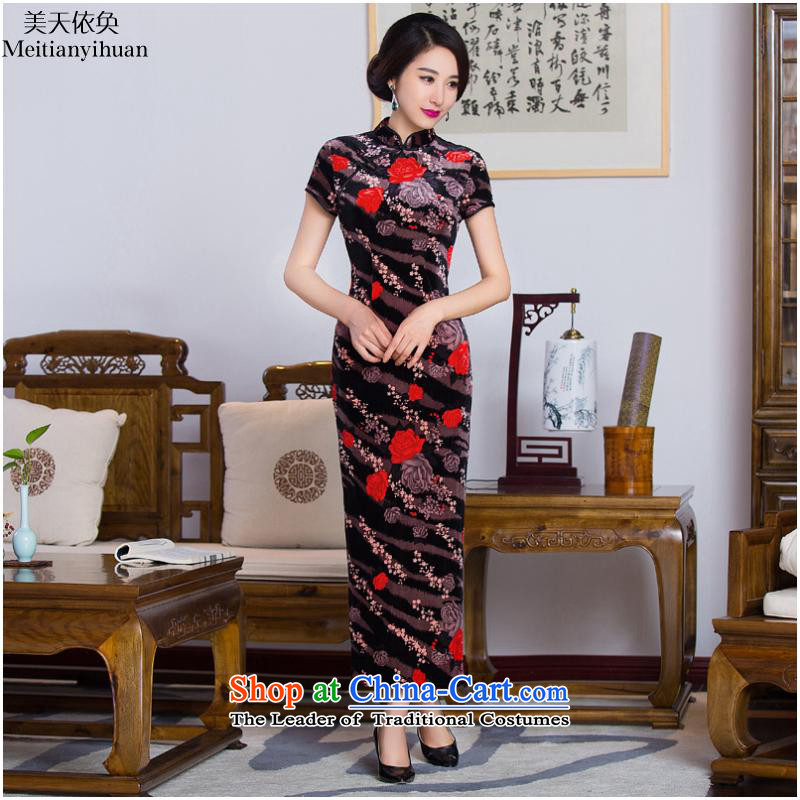 2015 retro short-sleeved stamp new long qipao FZ304 No. 221 days in accordance with the property-XL, meitianyihuan (shopping on the Internet has been pressed.)