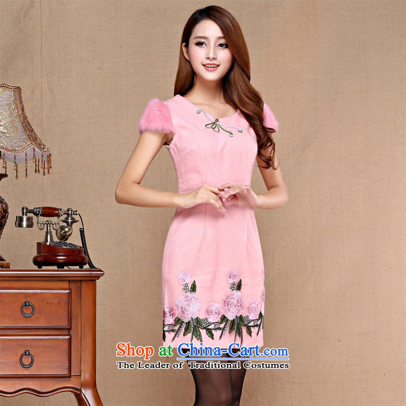 The fall of Qipao retro embroidery qipao gown daily scouring pads , L, and deals with pink (rvie.) , , , shopping on the Internet