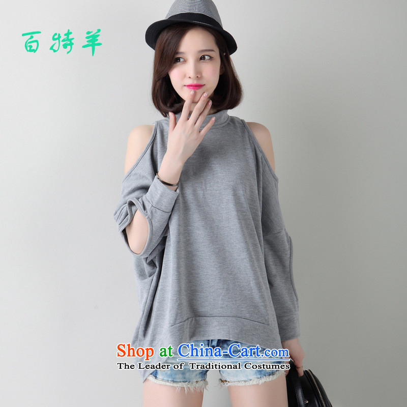 The Secretary for Health concerns women's autumn *2015 shops minimalist sexy bare shoulders relaxd bat sleeves t-shirt, forming the basis for a solid color large gray shirt XL,A.J.BB,,, shopping on the Internet