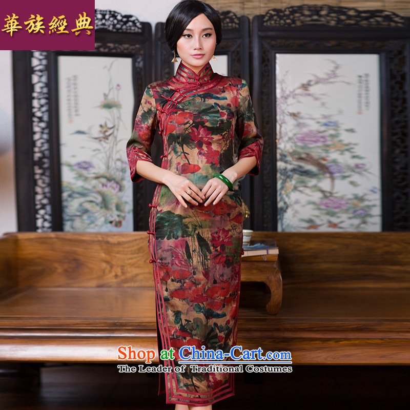 Chinese New Year 2015 classic-chiu of Chinese improved fashion, cuff silk incense cloud yarn cheongsam dress long suit M