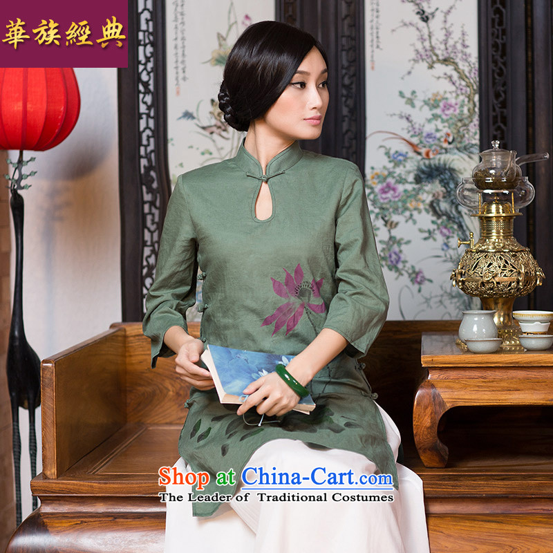 Chinese New Year 2015 classic ethnic autumn and winter cotton linen long-sleeved qipao long skirt Chinese Classical China wind tea service picture color?M
