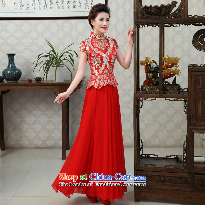 In the friends of autumn and winter Chinese dragon serving toasting champagne dress bride use costume hi-Wedding dress short-sleeved cheongsam dress Marriage Code Red XXL waist size, Yi 2.3 (LANYI) , , , shopping on the Internet