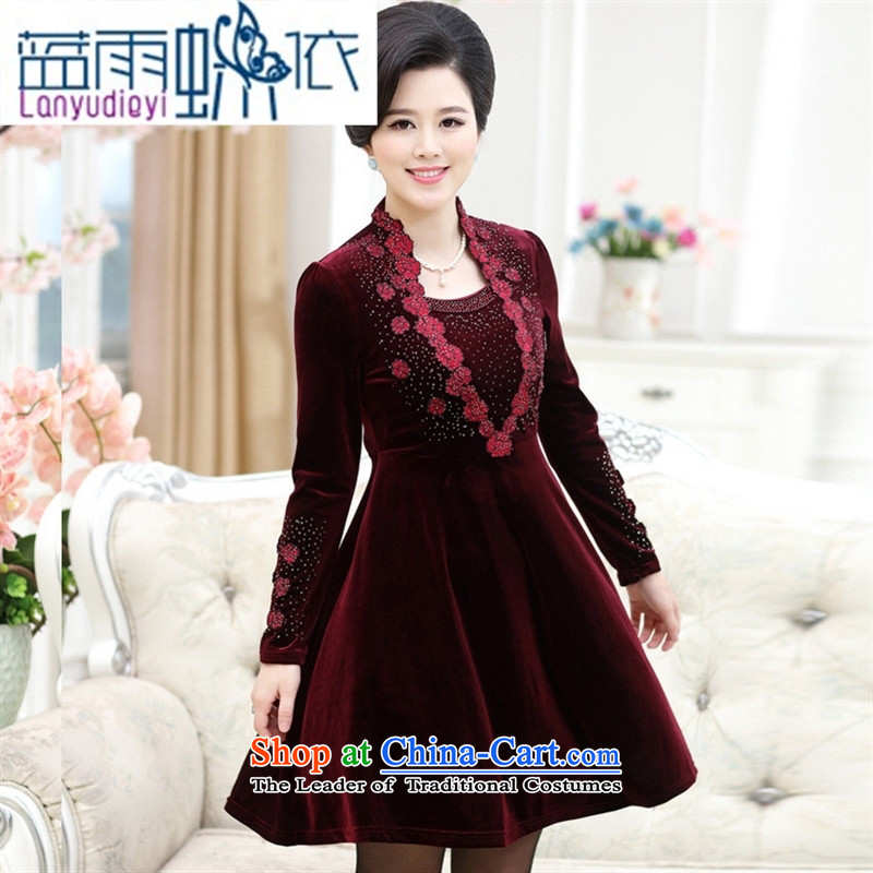 Ya-ting shop 2015 autumn and winter new mother in older women's large long-sleeved ironing drill temperament Sau San Kim velvet XXXXL, wine red blue rain butterfly according to , , , shopping on the Internet