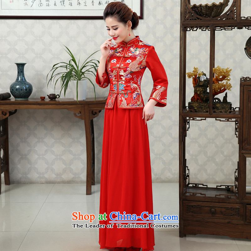 In the friends of autumn and winter Chinese dragon serving toasting champagne dress bride use costume hi-wedding gown 7 horn cuff cheongsam dress winter of marriage thick long-sleeved XL 2.2 feet code waist-lan (LANYI Yi) , , , shopping on the Internet