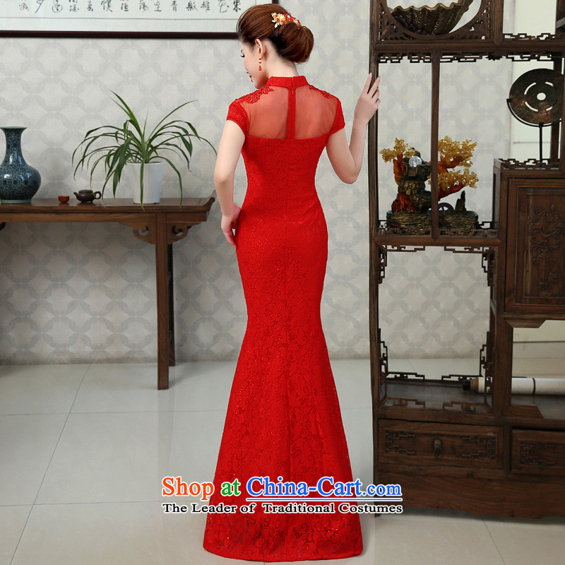 In 2015 the new Marriage friends qipao gown lace Bridal Services Improved retro bows crowsfoot Sau San long evening dresses fall new M 2 feet code waist-lan (LANYI Yi) , , , shopping on the Internet