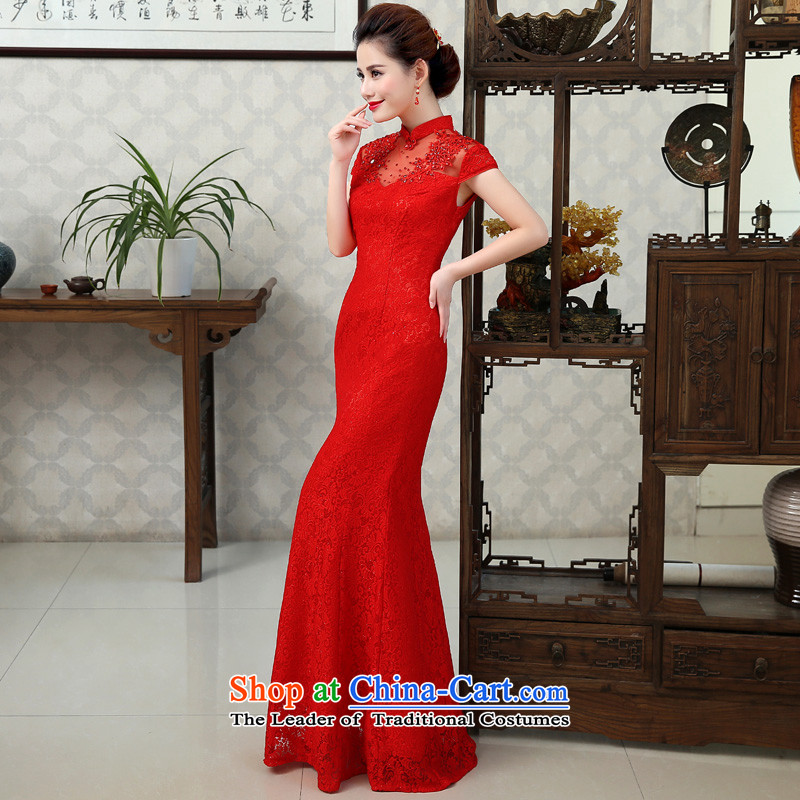 In 2015 the new Marriage friends qipao gown lace Bridal Services Improved retro bows crowsfoot Sau San long evening dresses fall new M 2 feet code waist-lan (LANYI Yi) , , , shopping on the Internet