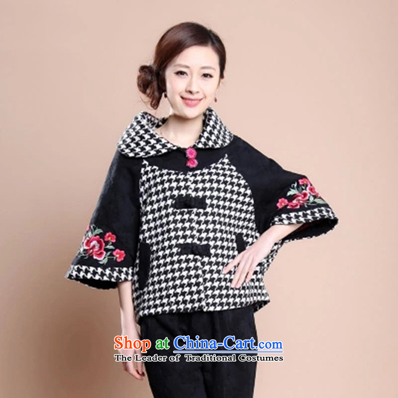 The nest products of ethnic Tang dynasty chidori grid full cotton jacquard in older women's mother graphics thin cardigan shirt color picture jacket?M