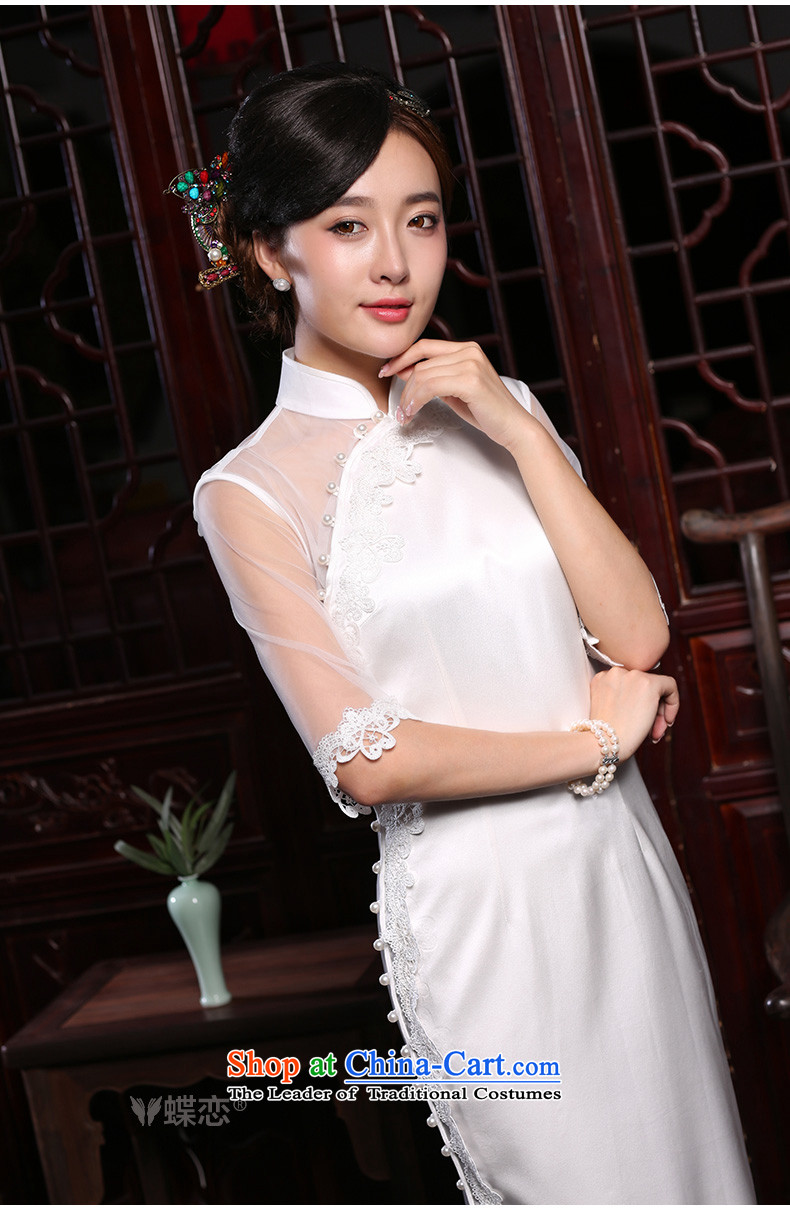 The Butterfly Lovers 2015 autumn and winter new long banquet Sau San graphics and sexy thin back white silk cheongsam dress white S picture, prices, brand platters! The elections are supplied in the national character of distribution, so action, buy now enjoy more preferential! As soon as possible.
