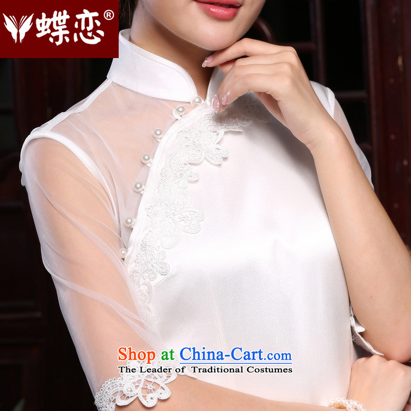 The Butterfly Lovers 2015 autumn and winter new long banquet Sau San graphics and sexy thin back white silk cheongsam dress white S, Butterfly Lovers , , , shopping on the Internet