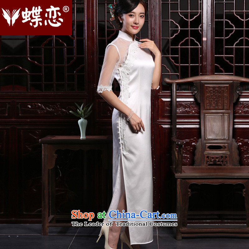 The Butterfly Lovers 2015 autumn and winter new long banquet Sau San graphics and sexy thin back white silk cheongsam dress White XL, Butterfly Lovers , , , shopping on the Internet