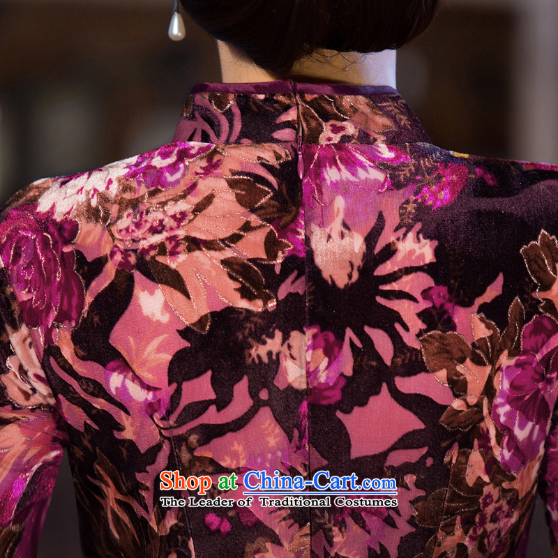 Take the new autumn 2015 figure improved long qipao cheongsam dress seven plush cuff Stretch Dress figure color mosaic.... 2XL, shopping on the Internet