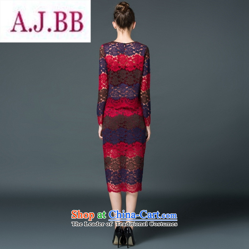 Ms Rebecca Pun stylish shops 2015 European site autumn load new women's power with yang lace stitching engraving knocked stripe in long skirt two kits picture color XL,A.J.BB,,, shopping on the Internet
