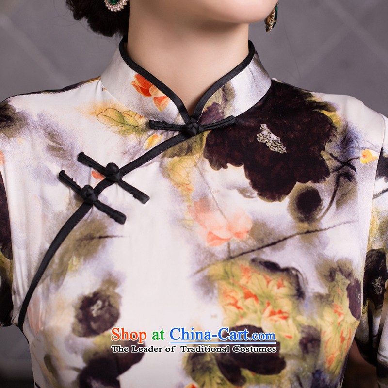 New fall smoke dan Mock-neck daily retro improved long Silk Cheongsam Sau San 7 cuff dresses female figure color L, Dan Smoke , , , shopping on the Internet
