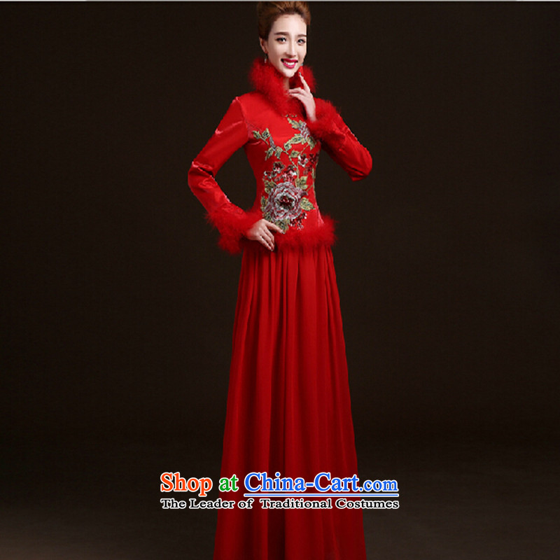 Service bridal dresses bows new marriage long winter wedding dresses red winter of long-sleeved red XXL,) Love Su-lan , , , shopping on the Internet