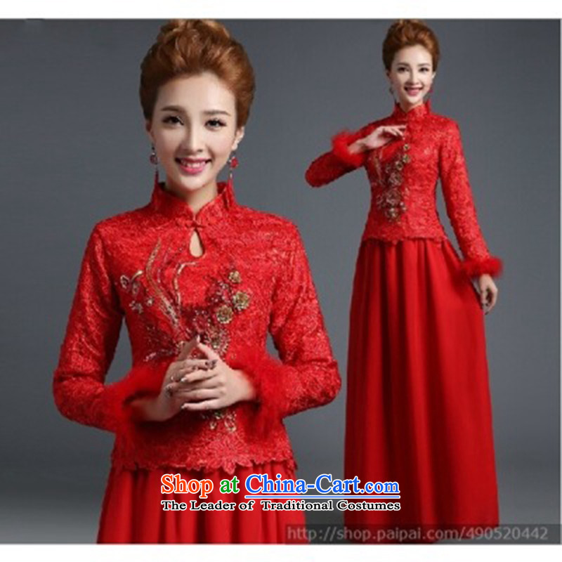 Wedding dresses new winter marriage autumn cheongsam long-sleeved long red bows Service Bridal Fashion chinese red color XXXL made does not allow for love, Su-lan , , , shopping on the Internet