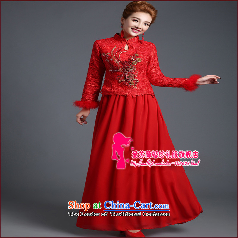 Wedding dresses new winter marriage autumn cheongsam long-sleeved long red bows Service Bridal Fashion chinese red color XXXL made does not allow for love, Su-lan , , , shopping on the Internet