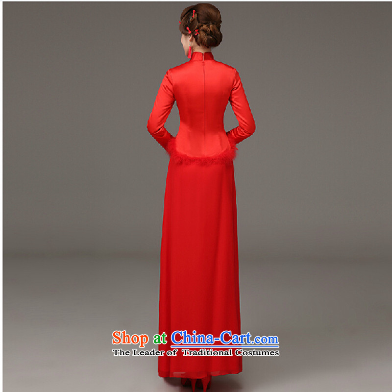 Marriages qipao skirt red long drink service new autumn and winter Chinese Dress retro-lint-free long-sleeved red XXXL made does not allow for love, Su-lan , , , shopping on the Internet