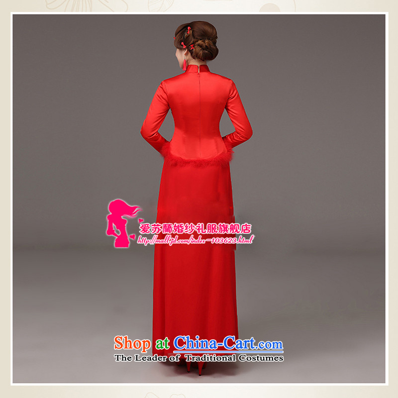 Marriages qipao skirt red long drink service new autumn and winter Chinese Dress retro-lint-free long-sleeved red XXXL made does not allow for love, Su-lan , , , shopping on the Internet