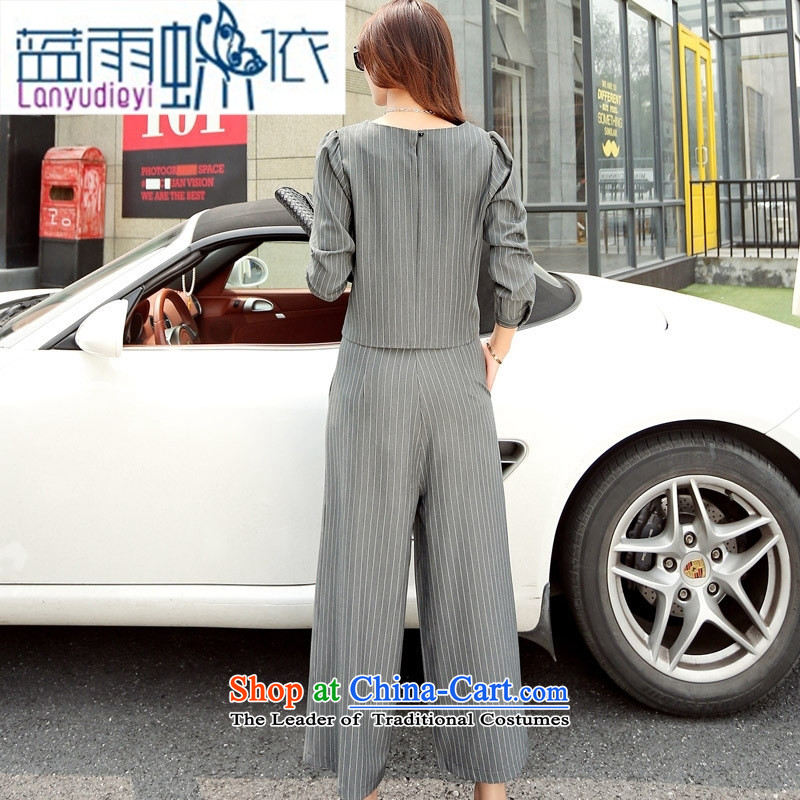 Ya-ting shop 2015 new products fall Korean women's temperament, pants BYBE106 two kits with hanging black rain butterfly according to blue XXL, shopping on the Internet has been pressed.