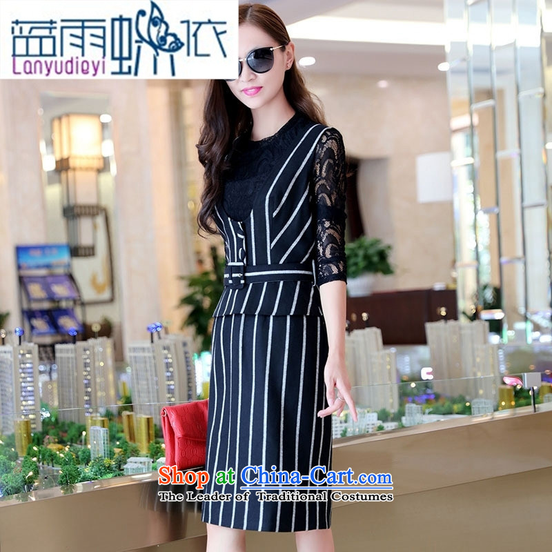 Ya-ting shop 2015 winter clothing new products Korean female elegant dresses two kits BSYG6177 black , L, blue rain butterfly according to , , , shopping on the Internet