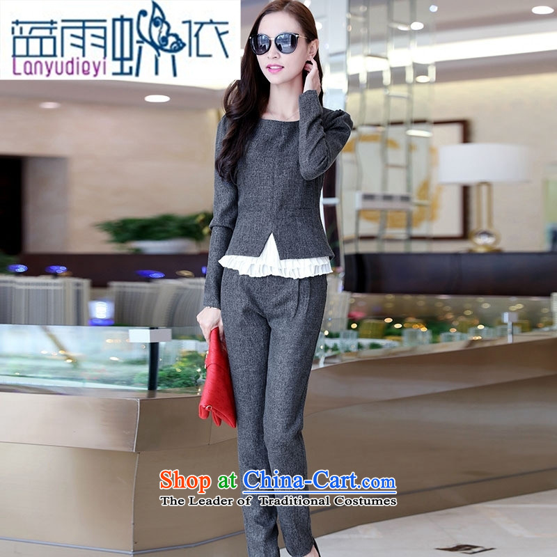 Ya-ting shop 2015 winter clothing new products Korean female decorated trousers with two-piece BSYG6176 black rain butterfly according to blue XXL, shopping on the Internet has been pressed.