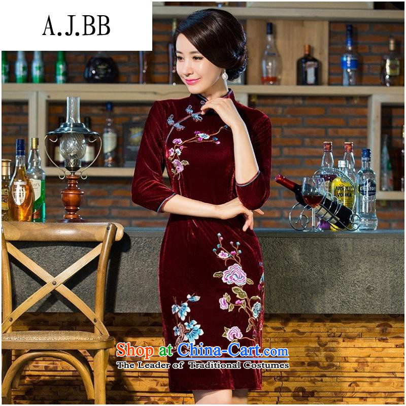 And involved shops *8101 really scouring pads middle-aged moms with embroidery qipao gown wedding-day improved in the retro-sleeved qipao wine red XXL,A.J.BB,,, shopping on the Internet