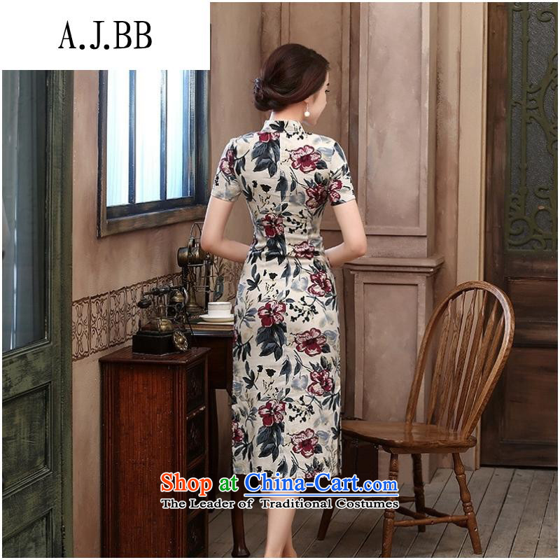 * retro shops and involve improved cotton linen, short-sleeved in long cheongsam dress Starke robe dress ink MUI XXL,A.J.BB,,, shopping on the Internet