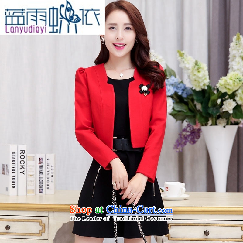 Ya-ting shop 2015 Fall/Winter Collections of new products Korean women's dresses BAMS9039 two kits with waistband dragon red and black M Blue rain butterfly according to , , , shopping on the Internet