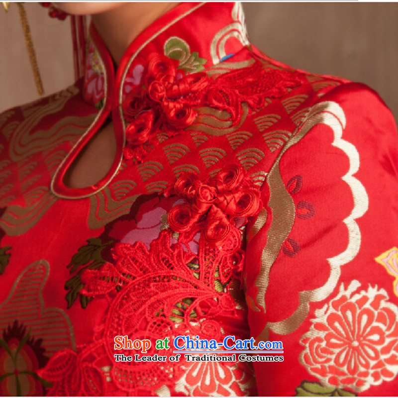 Marriages qipao autumn and winter new wedding dresses long serving Chinese bows, Retro improved red qipao red 7 M, Love Su Joram cuff has been pressed shopping on the Internet