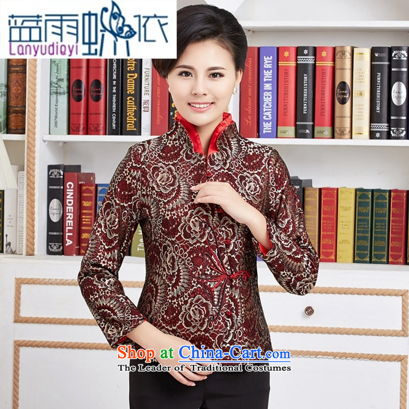 Ms. Ya-ting shop Tang blouses female long-sleeve sweater with Spring and Autumn Chinese improved national dress mother red blue rain butterfly to XXL, shopping on the Internet has been pressed.