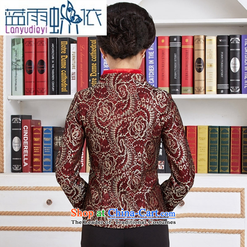 Ms. Ya-ting shop Tang blouses female long-sleeve sweater with Spring and Autumn Chinese improved national dress mother red blue rain butterfly to XXL, shopping on the Internet has been pressed.